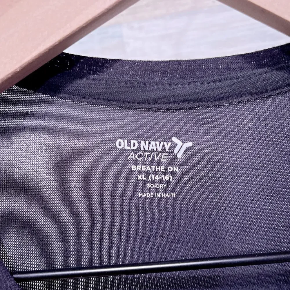 OLD NAVY Active Breathe On Curved Hem Tech Tee Black Go Dry Gym Girls XL 14 16